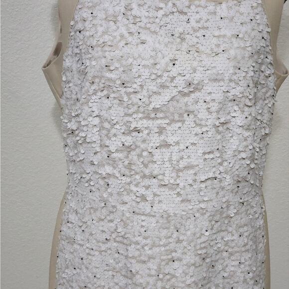 𝅺ANN TAYLOR SLEEVELESS ICING DRESS‎ CREAM/white sequinned beaded FORMAL 12 new - Picture 4 of 8